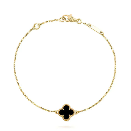 [Royal&Vicky]CLOVER ONYX SINGLE FLOWER BRACELET