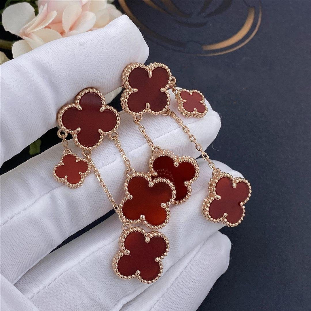 [Royal&Vicky]CLOVER EARRINGS CARNELIAN 4 MOTIFS PINK GOLD