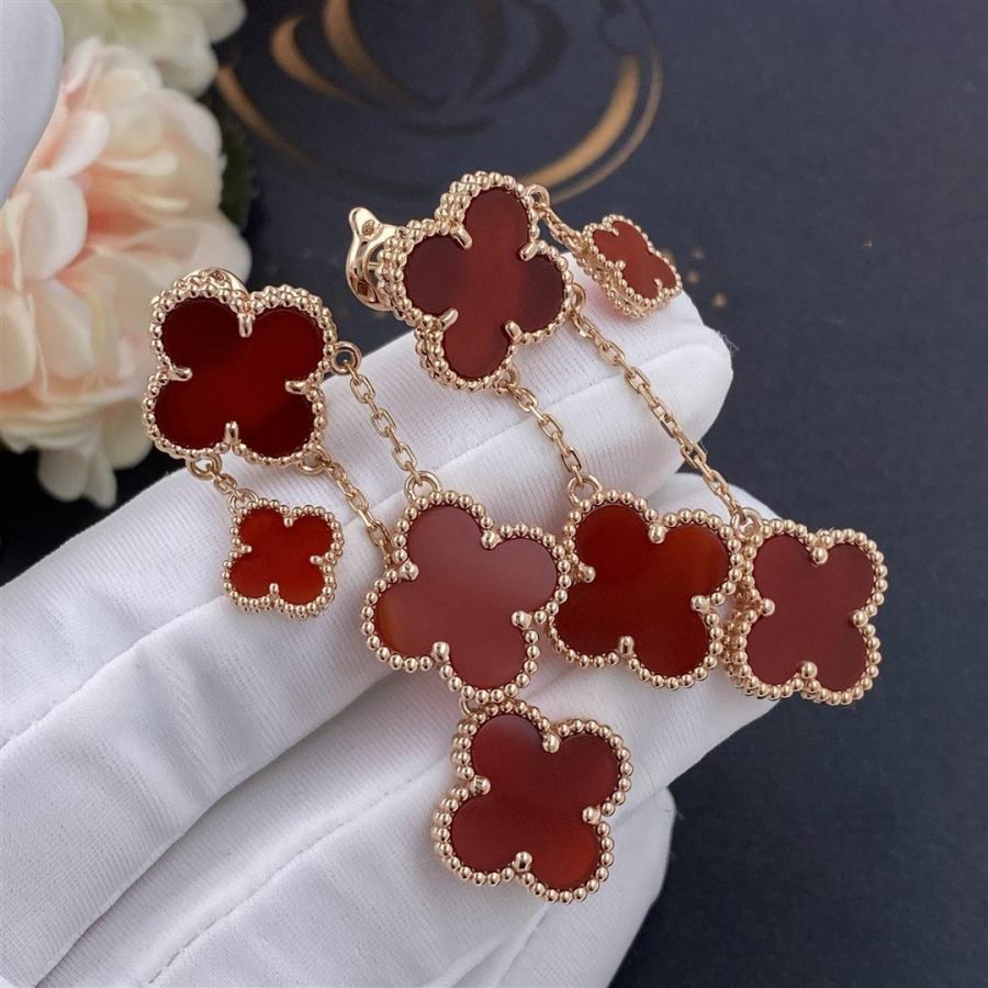[Royal&Vicky]CLOVER EARRINGS CARNELIAN 4 MOTIFS PINK GOLD