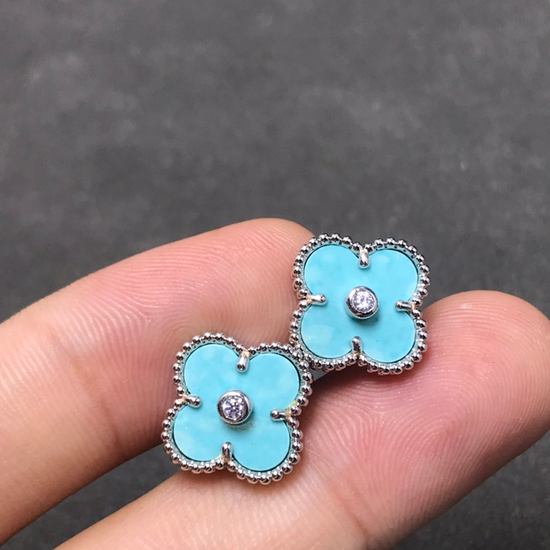 [Royal&Vicky]CLOVER 1 DIAMOND BLUE SKY SILVER EARRINGS