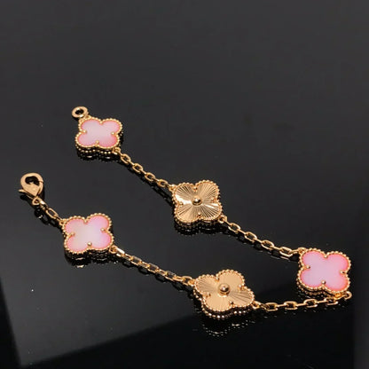 [Royal&Vicky]LUCKY CLOVER 5-MOTIF BRACELET - PINK MOTHER-OF-PEARL COLLECTION
