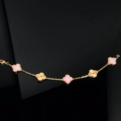 [Royal&Vicky]LUCKY CLOVER 5-MOTIF BRACELET - PINK MOTHER-OF-PEARL COLLECTION