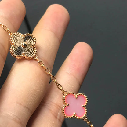 [Royal&Vicky]LUCKY CLOVER 5-MOTIF BRACELET - PINK MOTHER-OF-PEARL COLLECTION