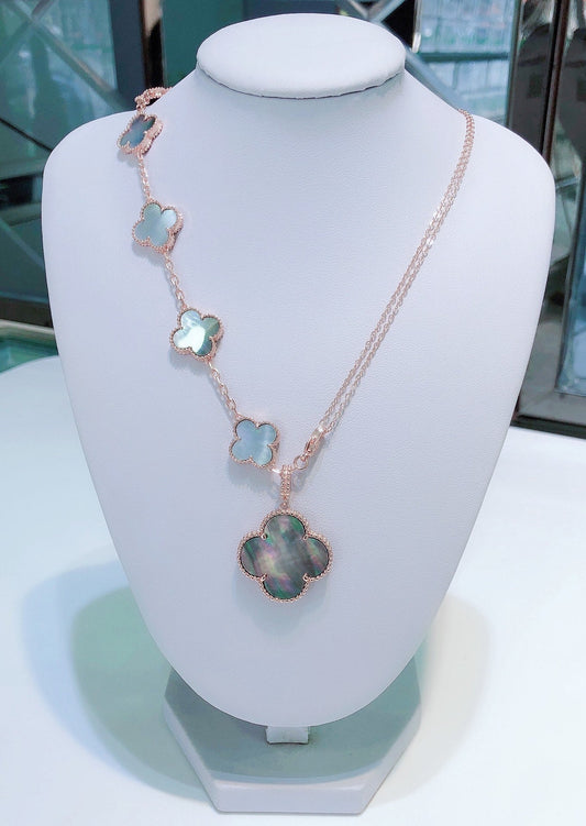 [Royal&Vicky]COMBINED BRACELET 5 MOTIFS AND NECKLACE DARK MOP ROSE GOLD