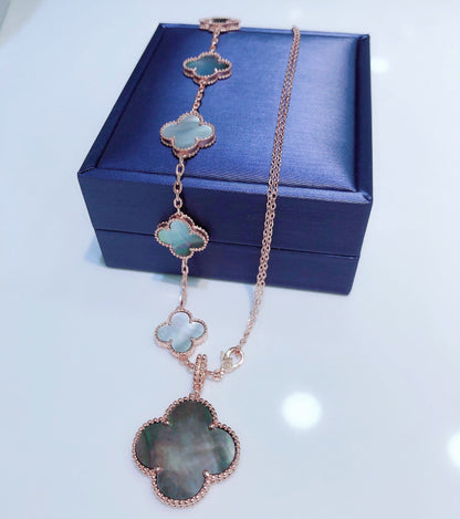 [Royal&Vicky]COMBINED BRACELET 5 MOTIFS AND NECKLACE DARK MOP ROSE GOLD