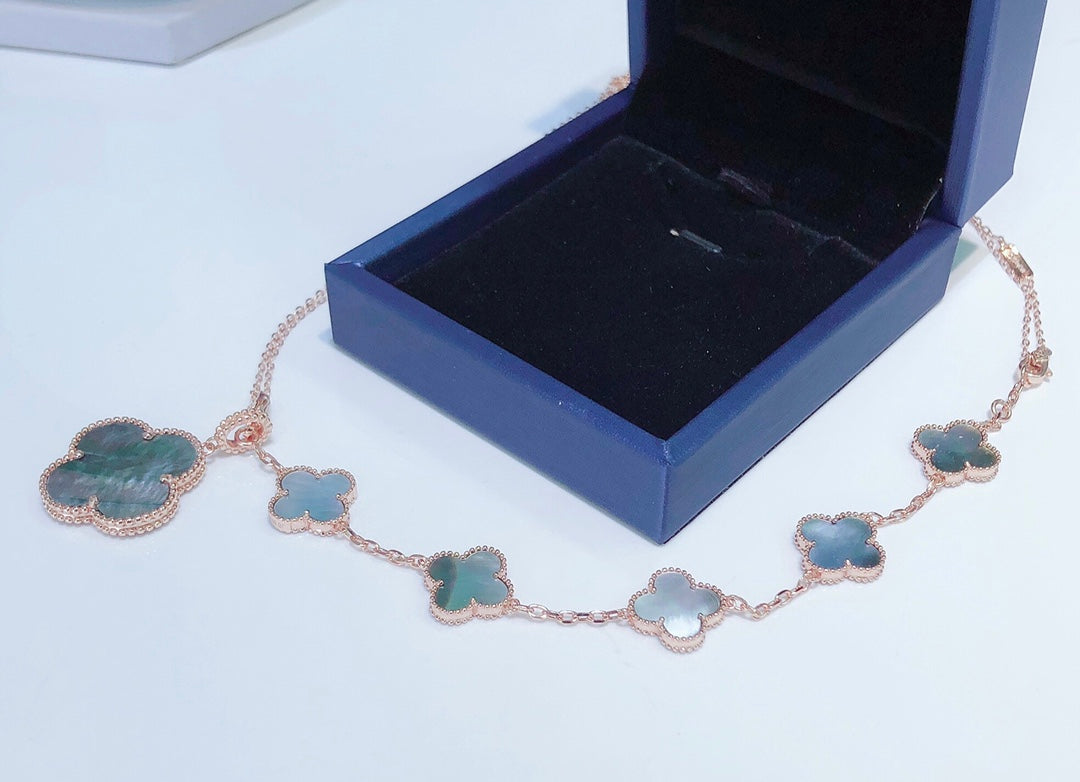 [Royal&Vicky]COMBINED BRACELET 5 MOTIFS AND NECKLACE DARK MOP ROSE GOLD
