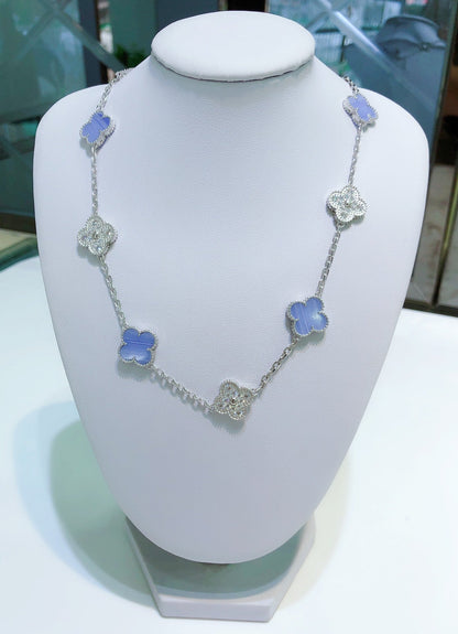 [Royal&Vicky]CLOVER 10 MOTIFS CHALCEDONY DIAMONDS SILVER NECKLACE