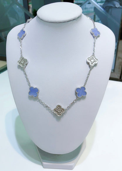 [Royal&Vicky]CLOVER 10 MOTIFS CHALCEDONY DIAMONDS SILVER NECKLACE