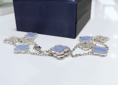 [Royal&Vicky]CLOVER 10 MOTIFS CHALCEDONY DIAMONDS SILVER NECKLACE