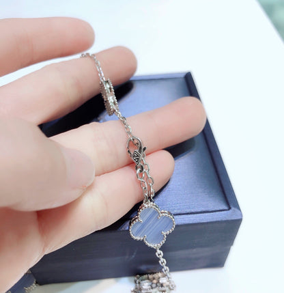 [Royal&Vicky]CLOVER 10 MOTIFS CHALCEDONY DIAMONDS SILVER NECKLACE