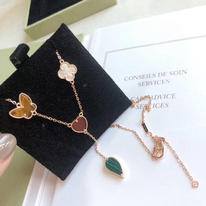 [Royal&Vicky]LUCKY SPRING 4 MOTIFS ROSE GOLD NECKLACE
