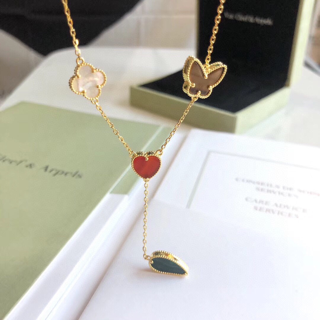 [Royal&Vicky]LUCKY SPRING 4 MOTIFS ROSE GOLD NECKLACE