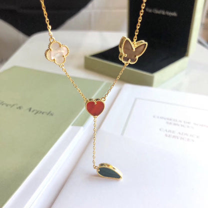 [Royal&Vicky]LUCKY SPRING 4 MOTIFS ROSE GOLD NECKLACE