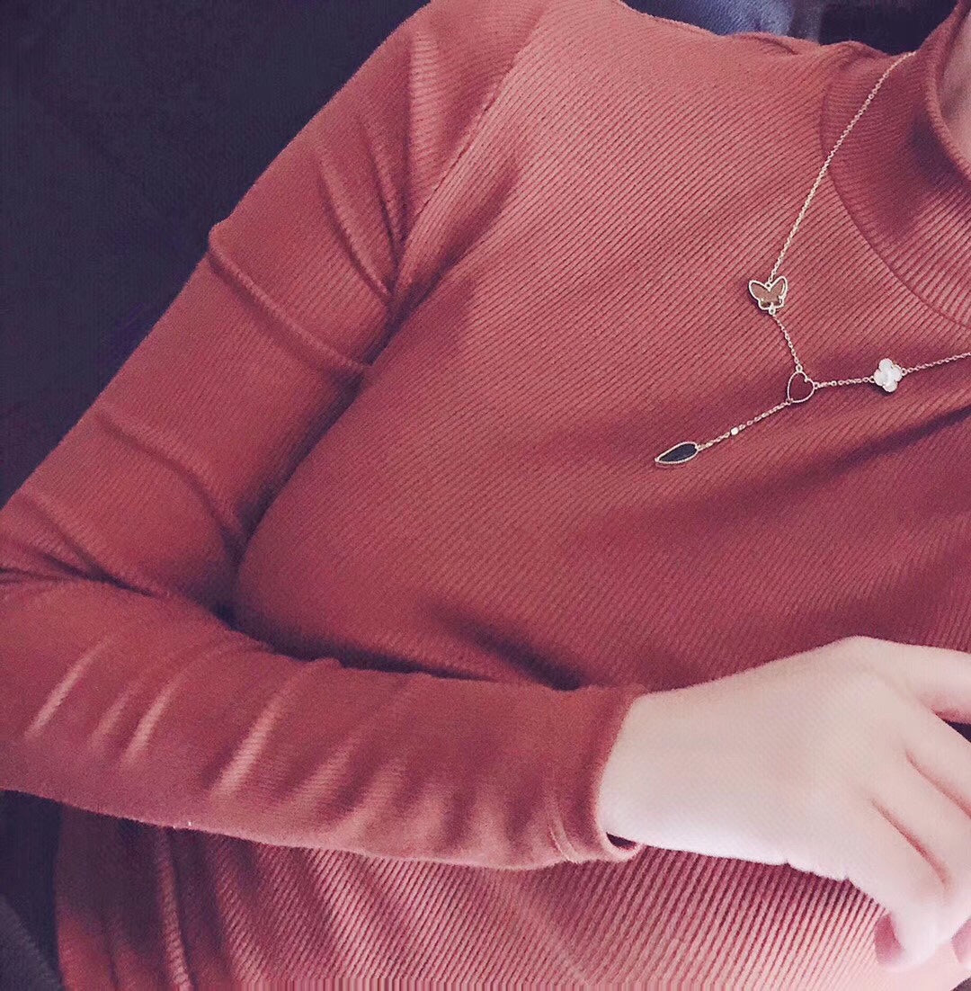 [Royal&Vicky]LUCKY SPRING 4 MOTIFS ROSE GOLD NECKLACE