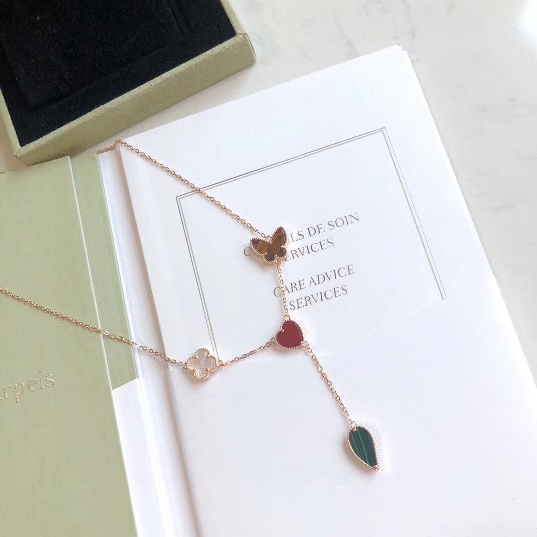 [Royal&Vicky]LUCKY SPRING 4 MOTIFS ROSE GOLD NECKLACE
