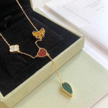 [Royal&Vicky]LUCKY SPRING 4 MOTIFS ROSE GOLD NECKLACE