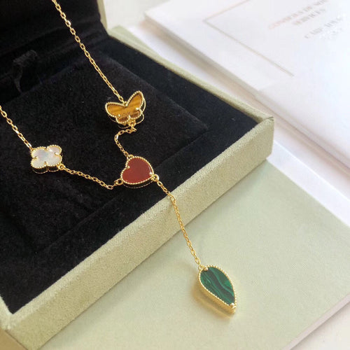 [Royal&Vicky]LUCKY SPRING 4 MOTIFS ROSE GOLD NECKLACE