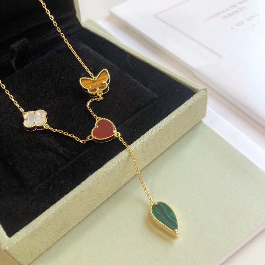 [Royal&Vicky]LUCKY SPRING 4 MOTIFS ROSE GOLD NECKLACE