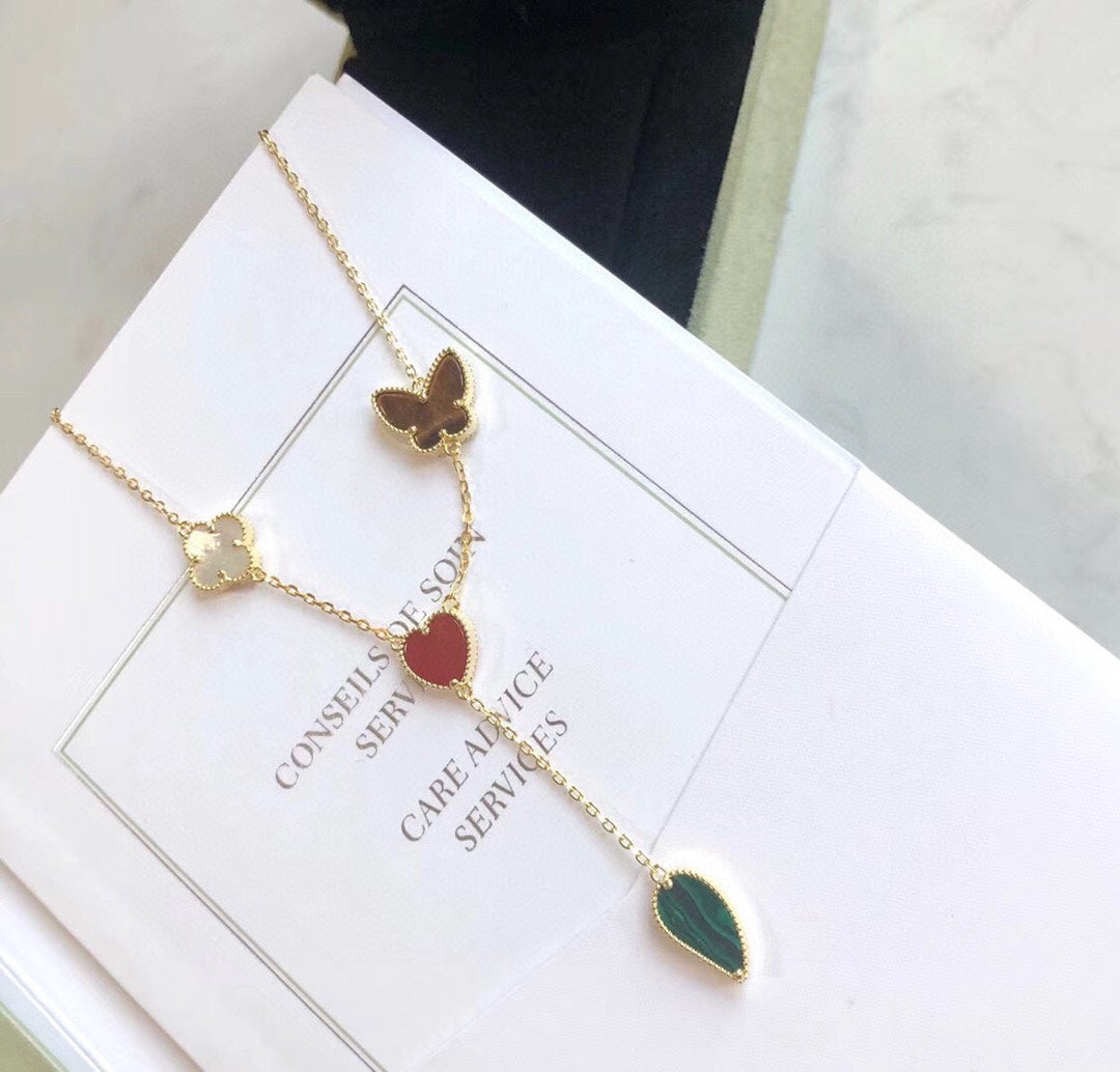 [Royal&Vicky]LUCKY SPRING 4 MOTIFS ROSE GOLD NECKLACE