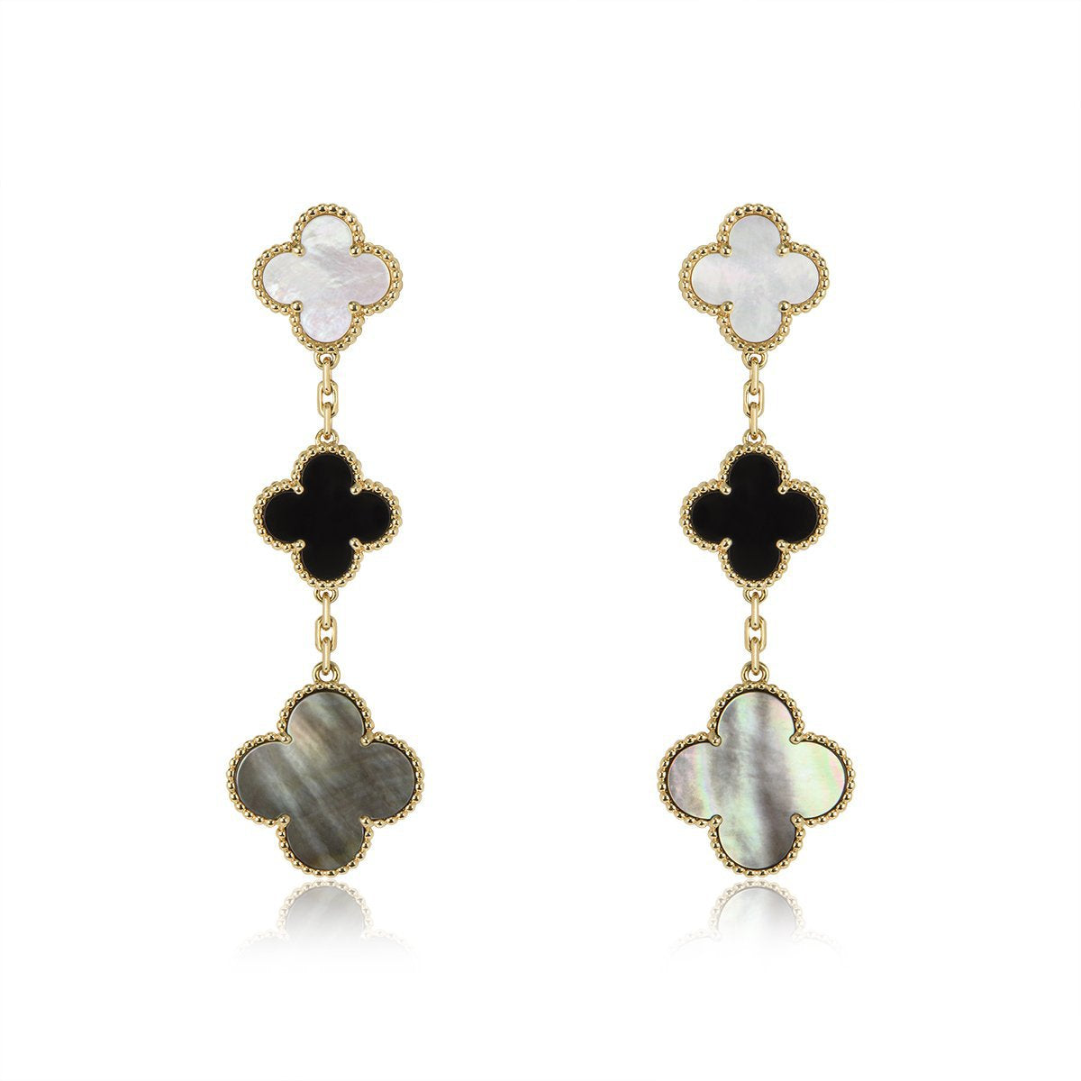 [Royal&Vicky]CLOVER EARRINGS GOLD ONYX MOP 3 MOTIF