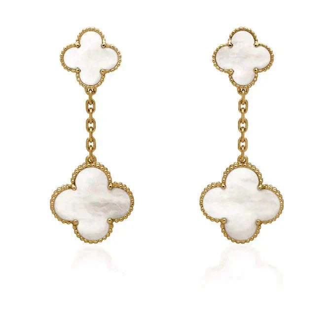 [Royal&Vicky]CLOVER 2 MOTIF WHITE MOP EARRINGS