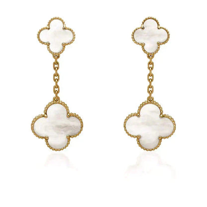 [Royal&Vicky]CLOVER 2 MOTIF WHITE MOP EARRINGS