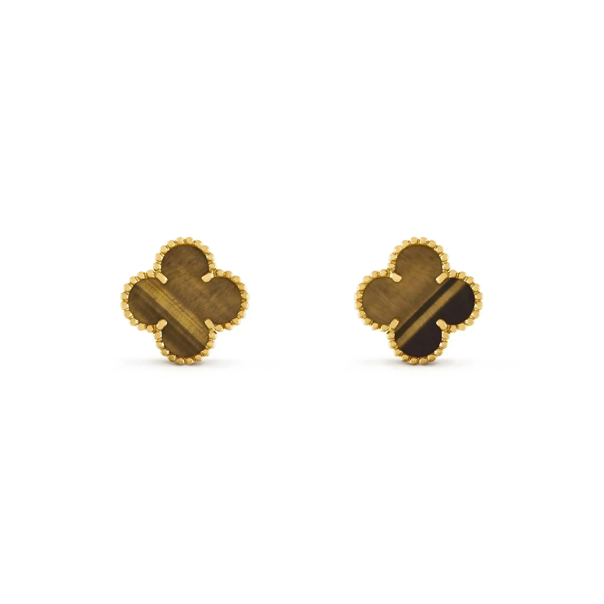 [Royal&Vicky]CLOVER MEDIUM 1 MOTIFS TIGER EYE EARRINGS
