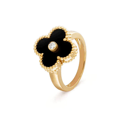 [Royal&Vicky]CLOVER ONYX RING GOLD DIAMOND