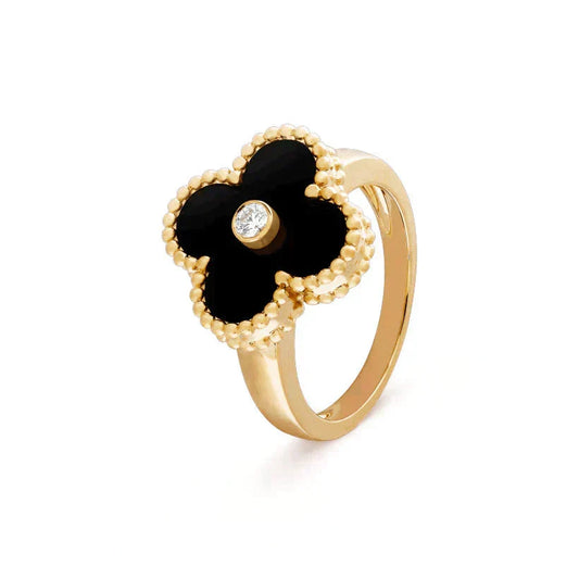 [Royal&Vicky]CLOVER ONYX RING GOLD DIAMOND