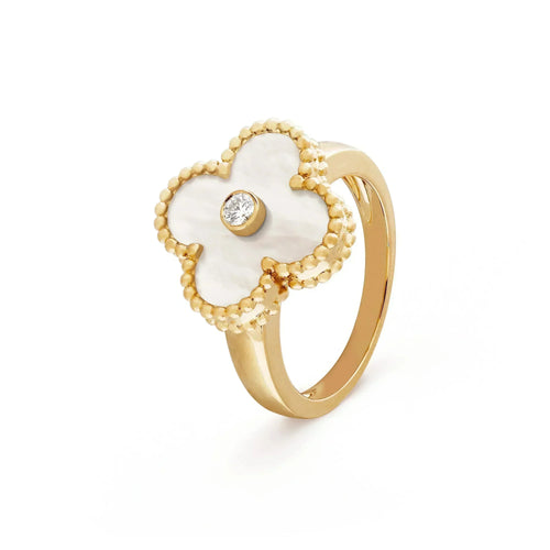 [Royal&Vicky]CLOVER PINK MOP RING GOLD DIAMOND